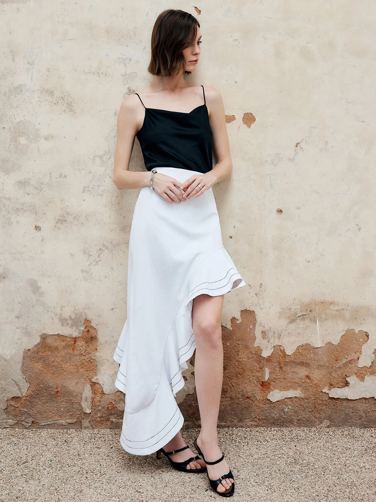 Asymmetrical Ruffle Maxi Skirt sold by COMMENSE product image thumbnail 3