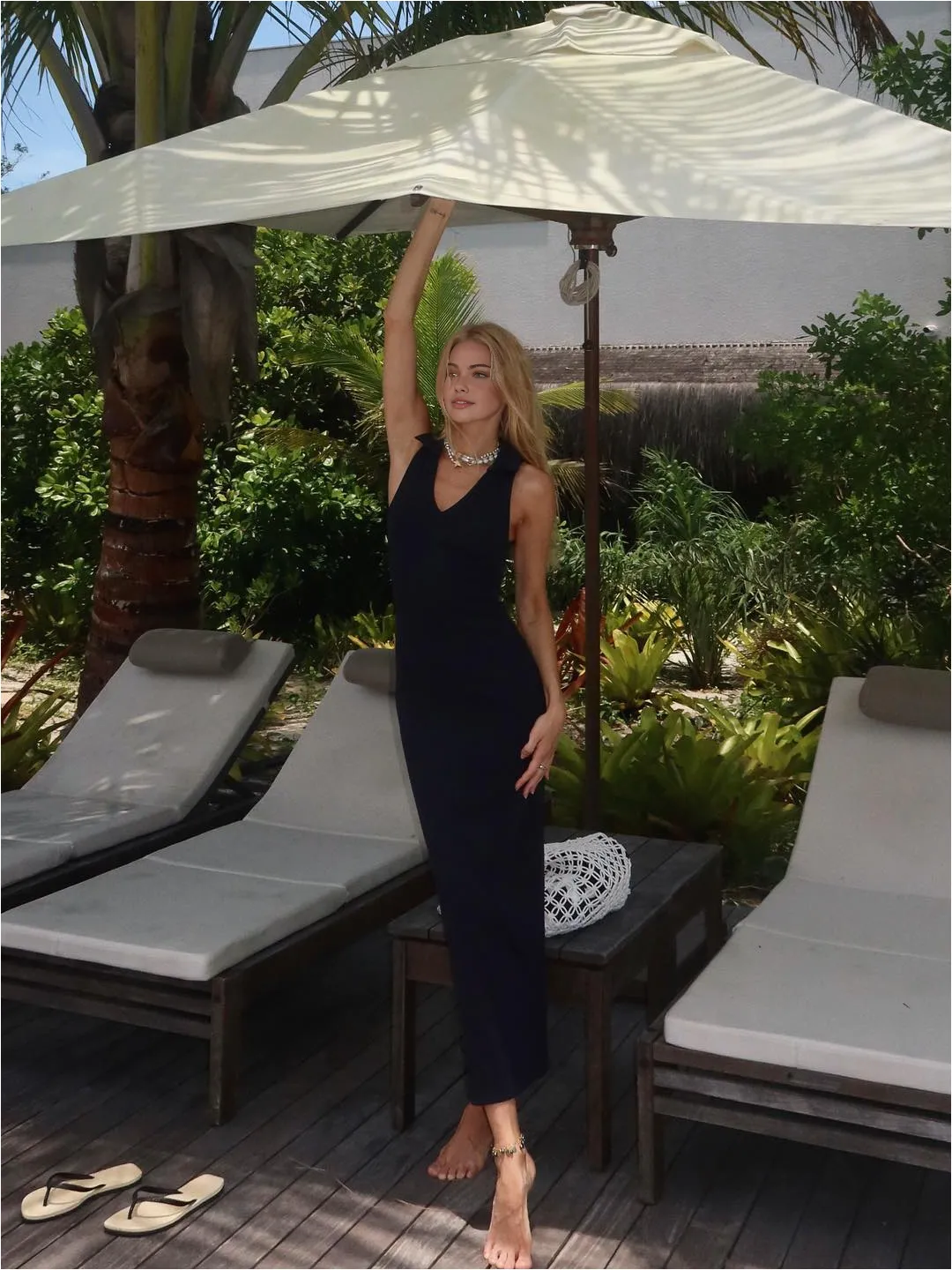 Ribbed V-Neck Vacation Long Dress sold by COMMENSE product image thumbnail 3