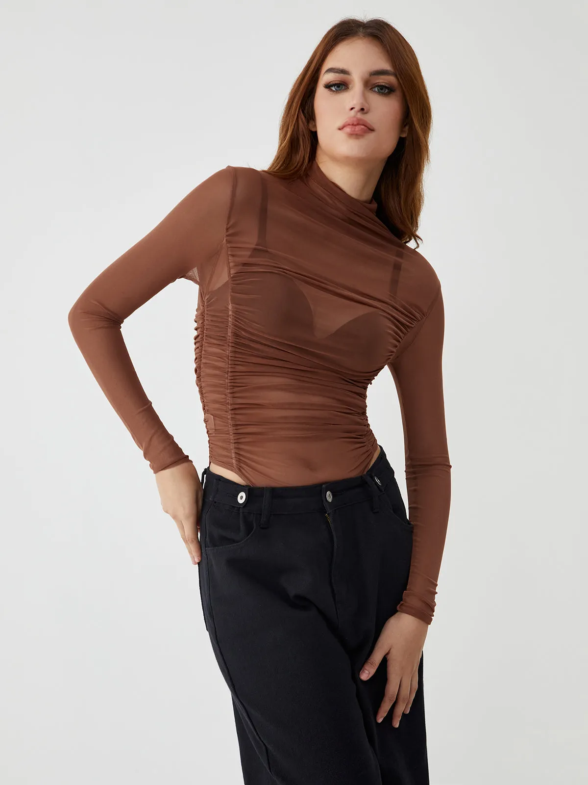 Sheer Mesh Long Sleeve Bodysuit sold by COMMENSE product image thumbnail 2