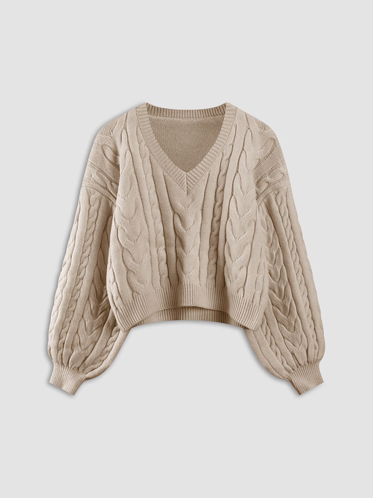 Solid Cable Knit Sweater sold by COMMENSE