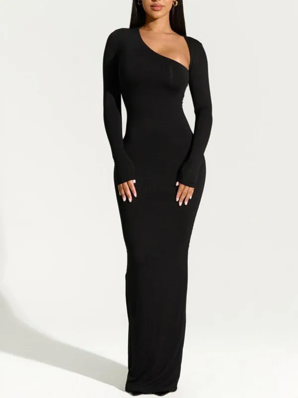 Asymmetrical Neckline Bodycon Long Dress sold by COMMENSE