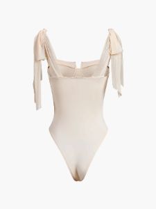 Mesh Cup Detail Tie Shoulder Bodysuit sold by COMMENSE