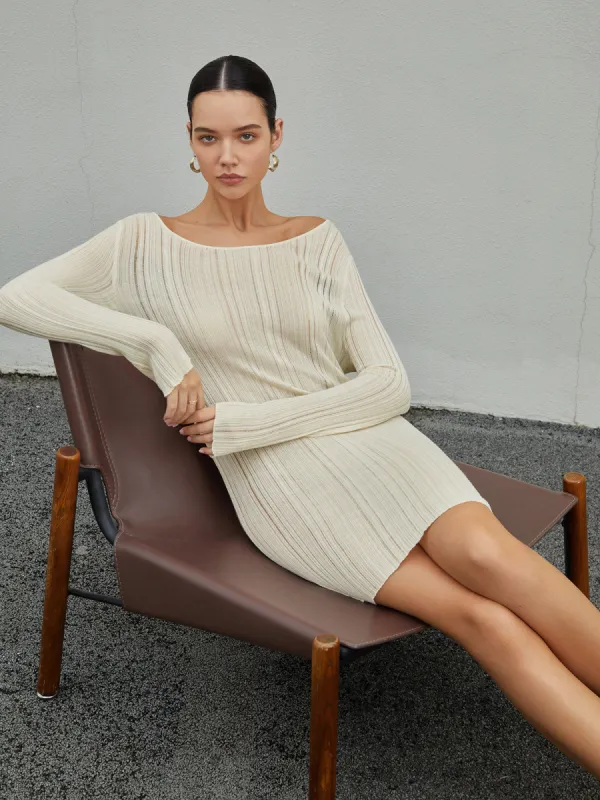 Strip Eyelet Texture Sweater Short Dress sold by COMMENSE