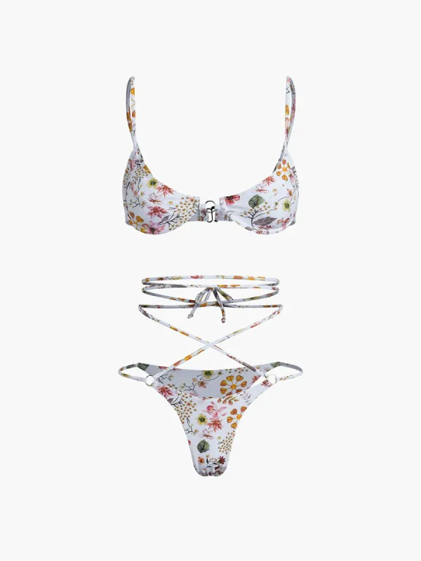 Floral Tie Waist Back Clip Two Piece Bikini Bathing Suit sold by COMMENSE
