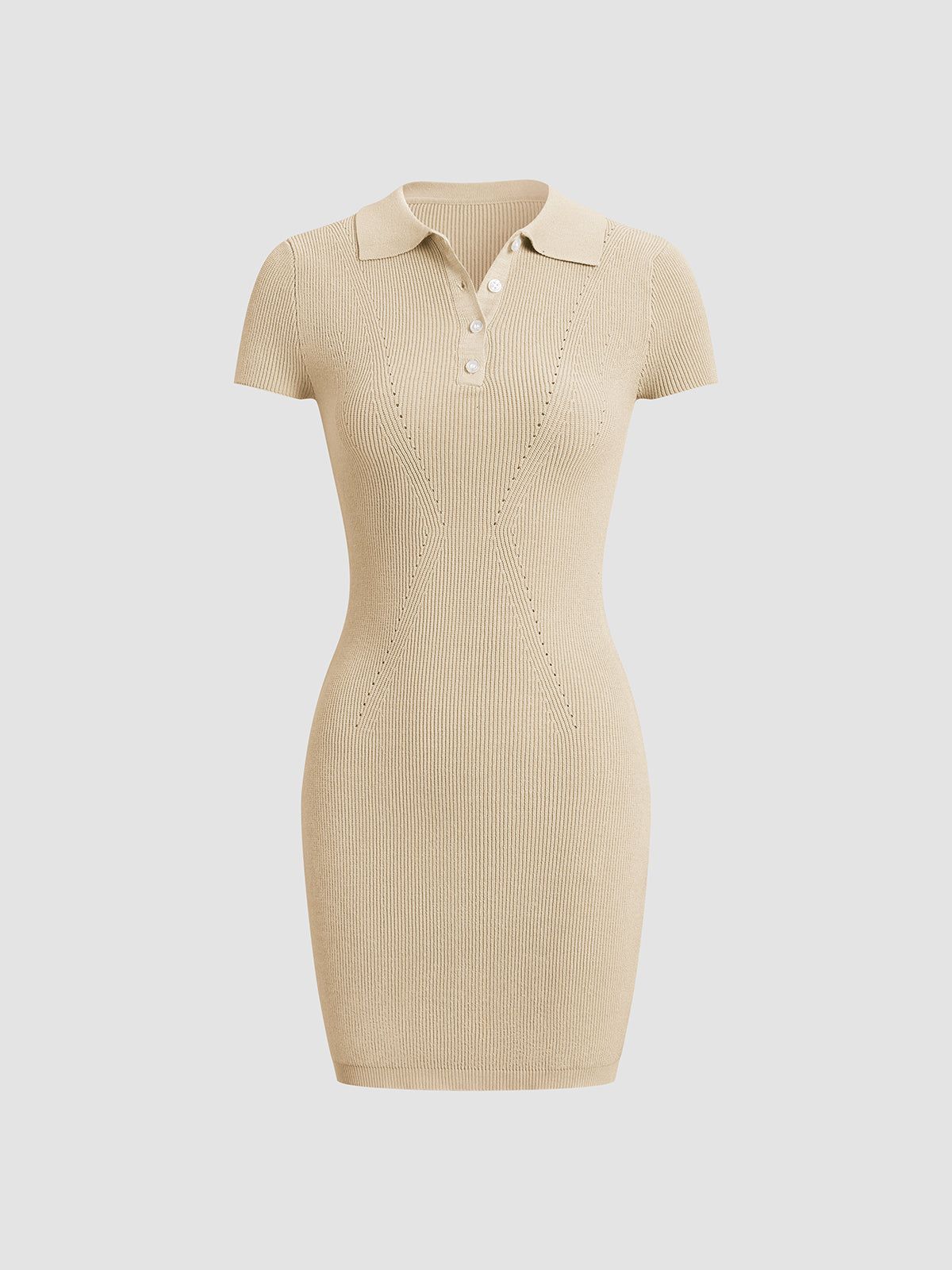 Button Up Collared Polo Knit Short Dress sold by COMMENSE product image thumbnail 7