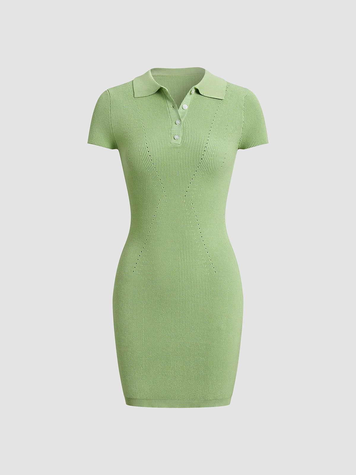 Button Up Collared Polo Knit Short Dress sold by COMMENSE product image thumbnail 2