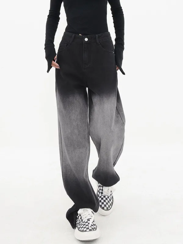 Gradient Black Denim Wide Leg Boyfriend Jeans sold by COMMENSE