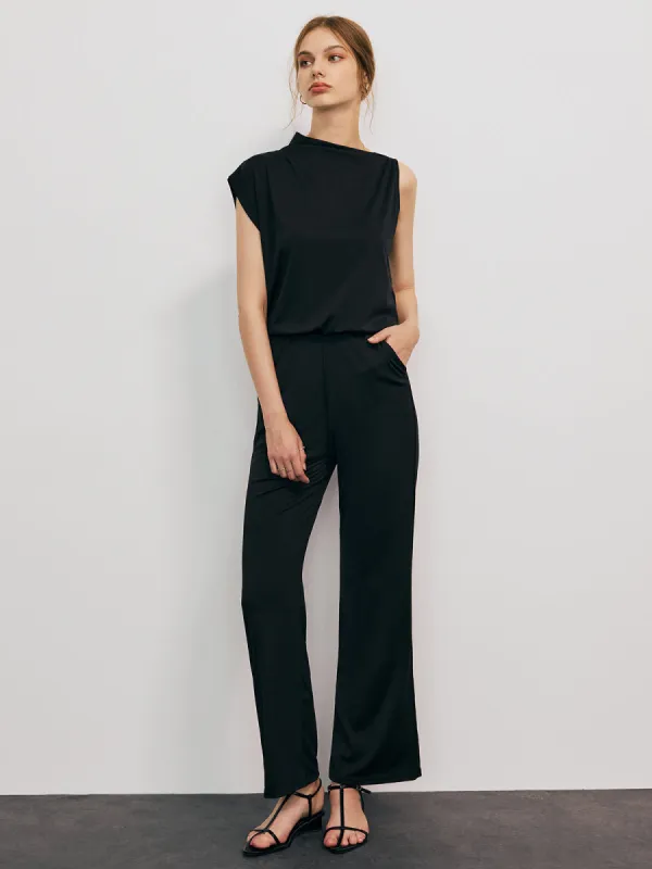 Elegant Asymmetrical Neck Backless Jumpsuit made by COMMENSE