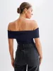 Off-Shoulder Straight Neck T-Shirt sold by COMMENSE