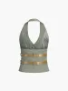 Backless Belted Halter Top sold by COMMENSE