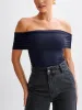Off-Shoulder Straight Neck T-Shirt sold by COMMENSE