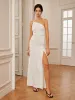 One Shoulder Pleated Split Long Dress sold by COMMENSE