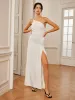 One Shoulder Pleated Split Long Dress sold by COMMENSE