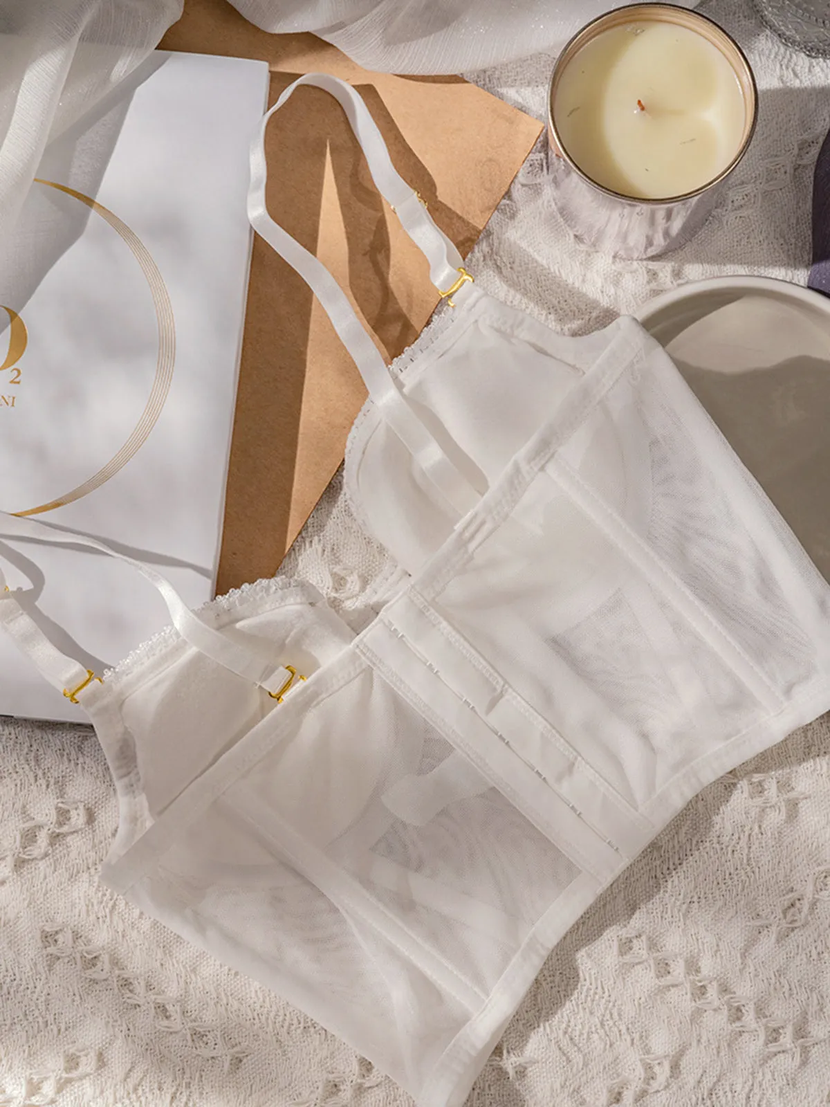 Floral Mesh Lace Crop Corset Top sold by COMMENSE product image thumbnail 5