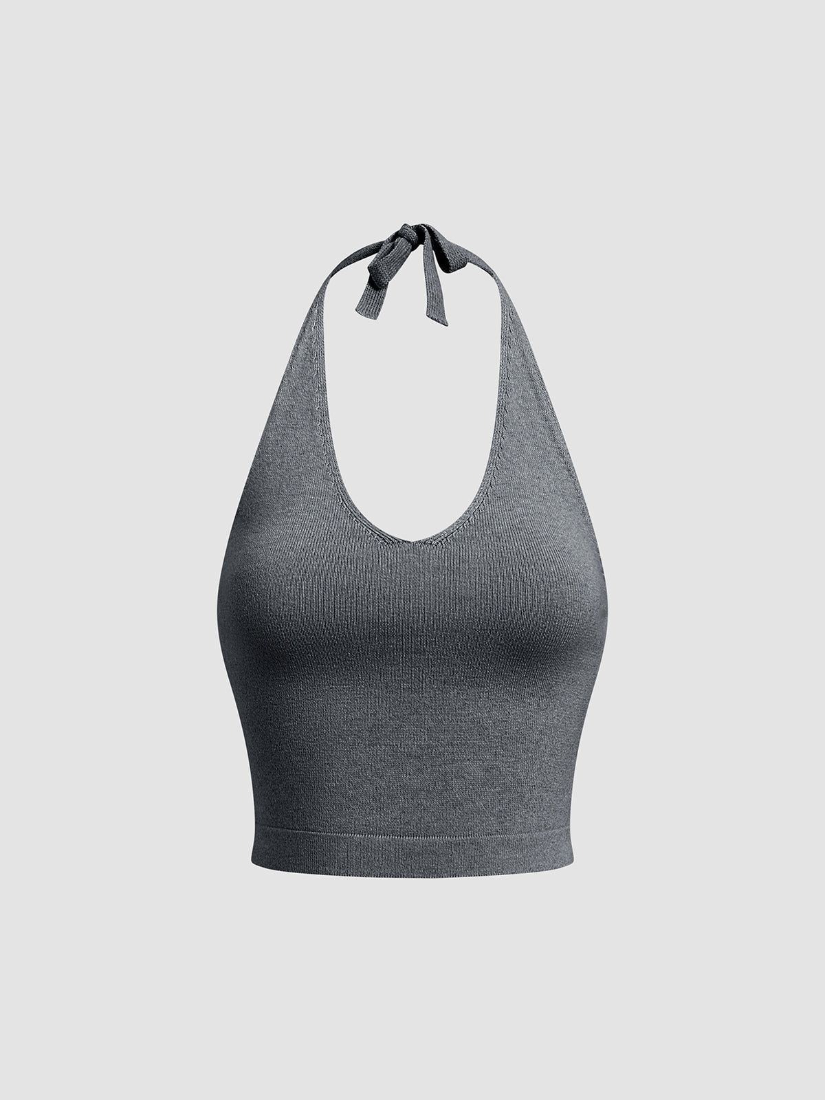 Solid Halter Open Back Crop Knit Top sold by COMMENSE product image thumbnail 4