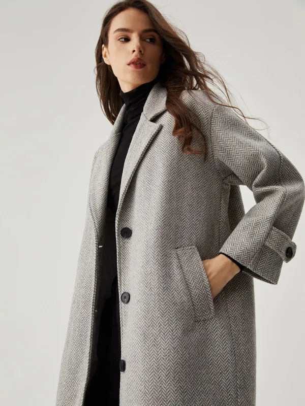 Chevron Pattern Collar Button Coat sold by COMMENSE
