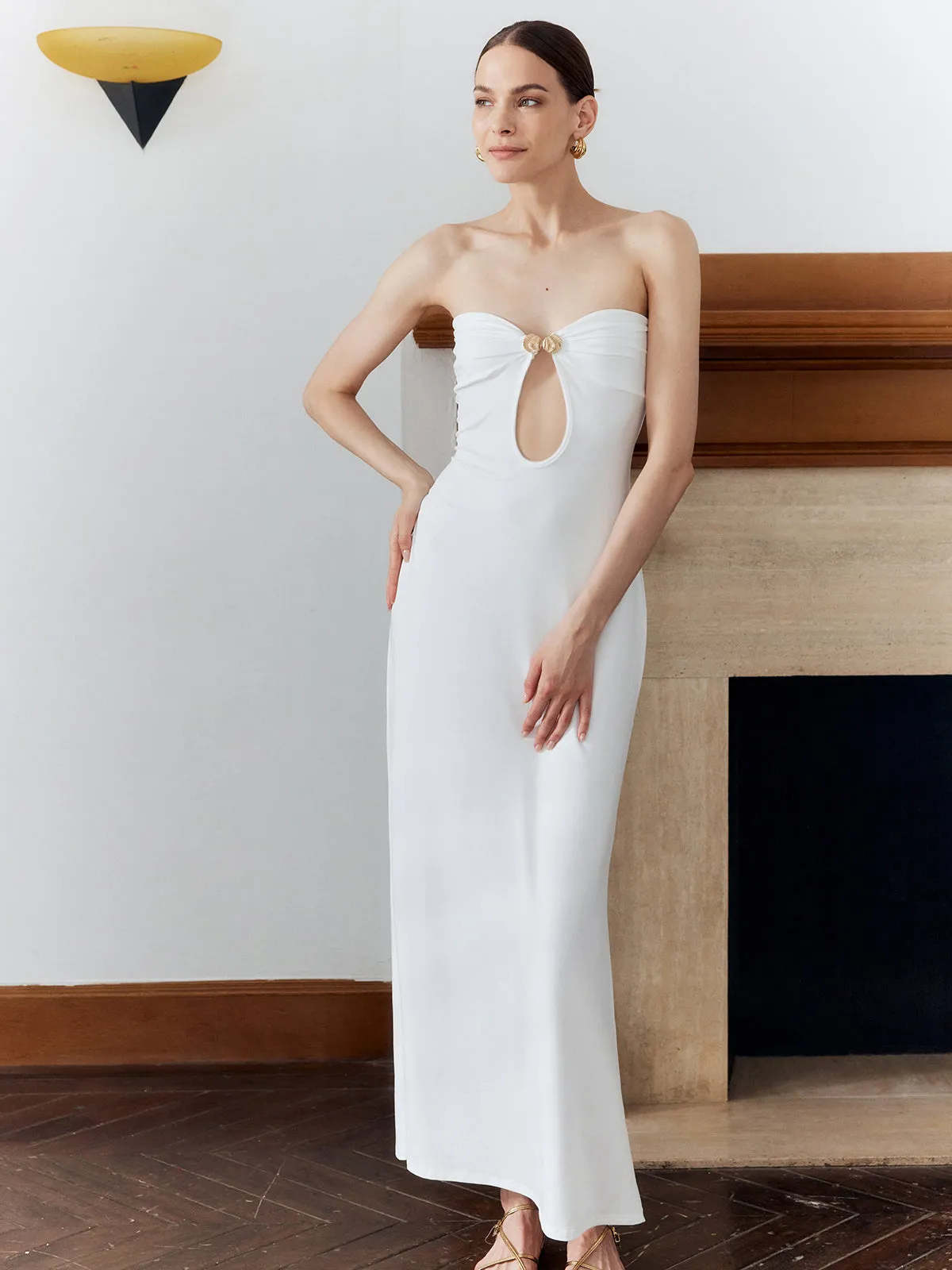 Off Shoulder Cutout Solid Long Dress sold by COMMENSE