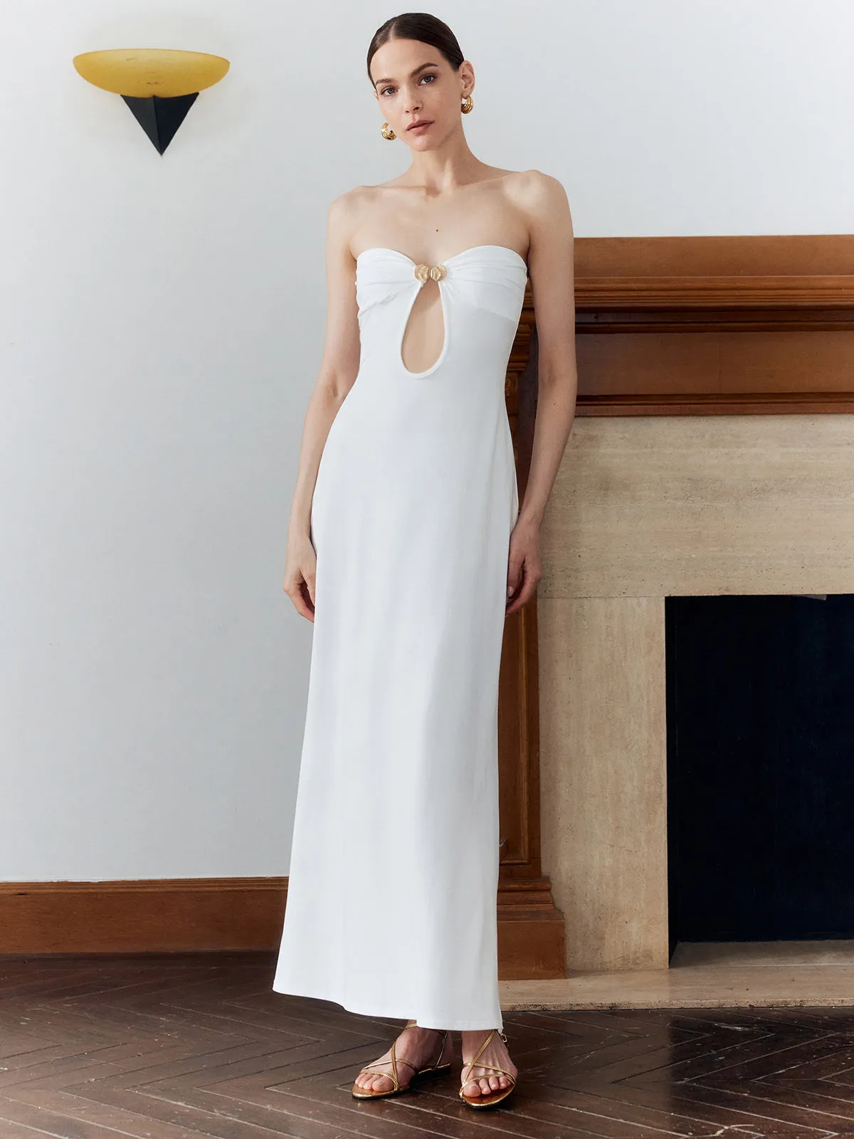 Off Shoulder Cutout Solid Long Dress sold by COMMENSE product image thumbnail 5