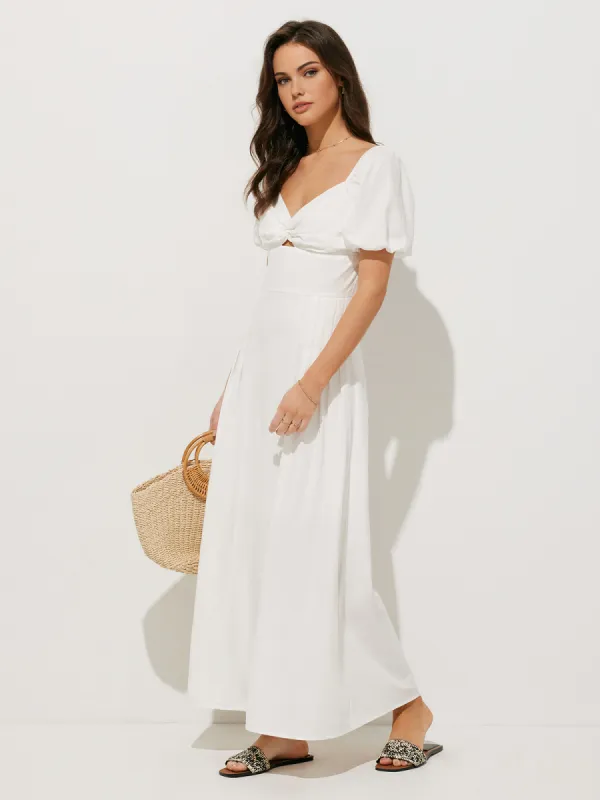 Twist Detail Puff Sleeve Cutout Long Dress sold by COMMENSE