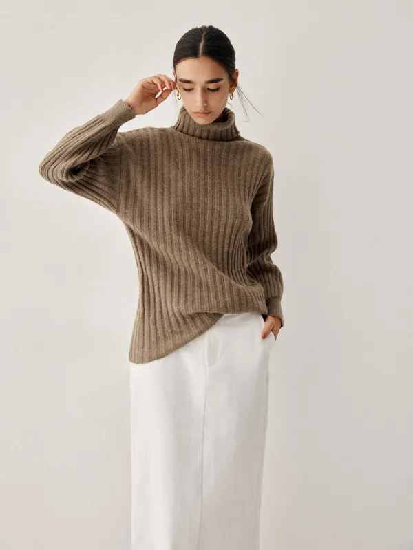 Oversized Turtleneck Long Sleeve Knit Top sold by COMMENSE