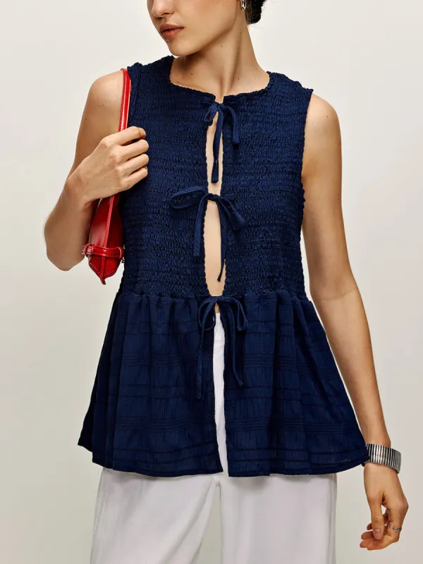 Shirred Lace Up Ruffle Tank Blouse made by COMMENSE