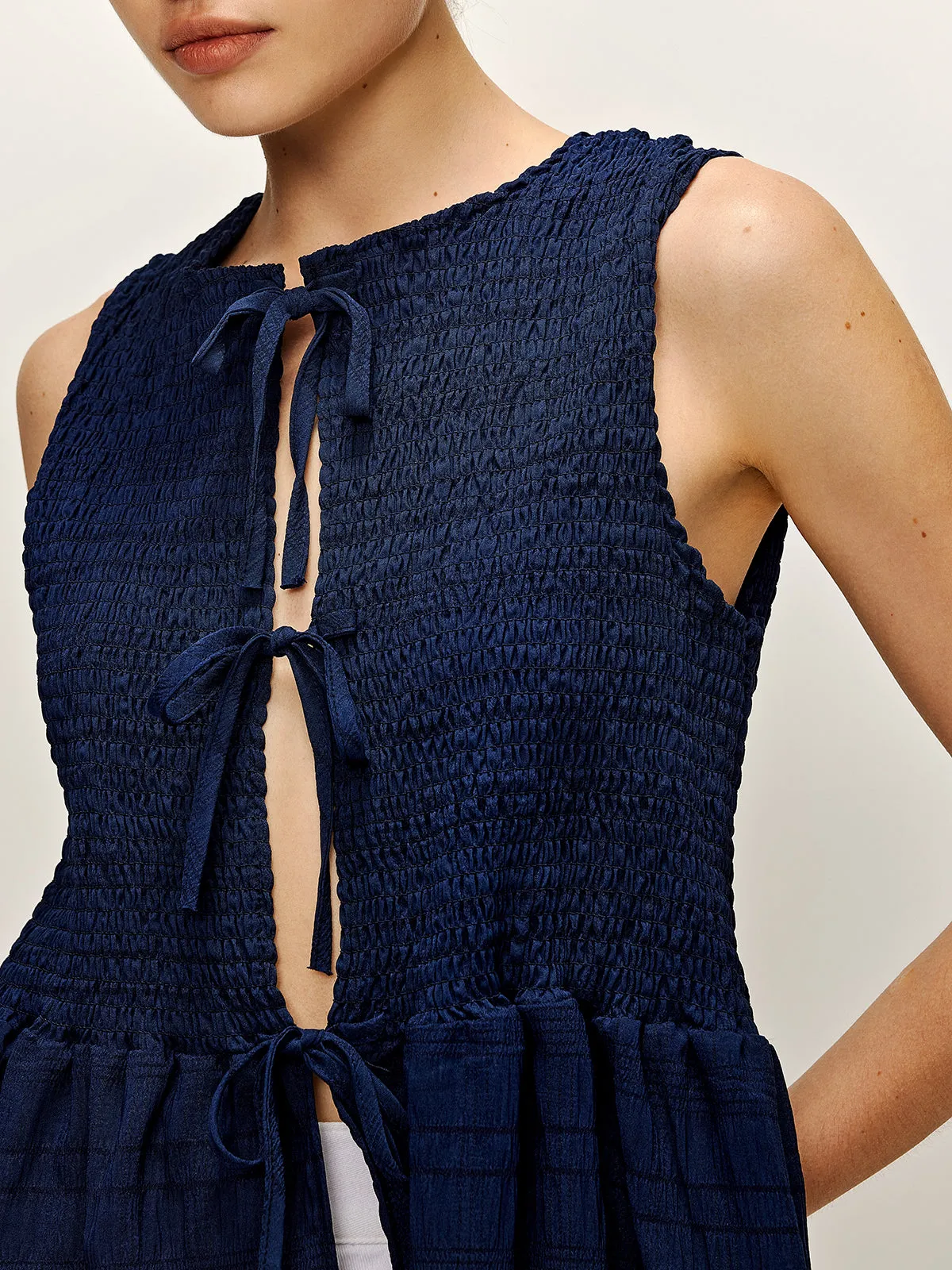 Shirred Lace Up Ruffle Tank Blouse sold by COMMENSE product image thumbnail 2
