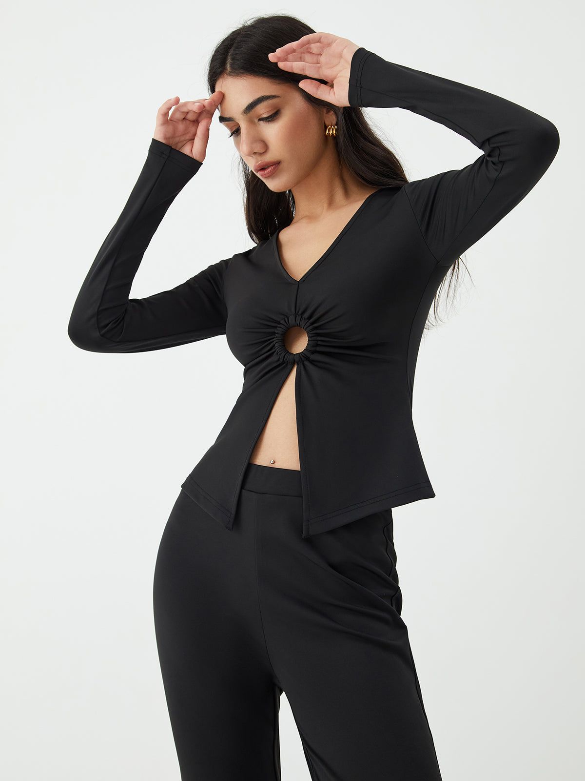 Circle Cutout Long Sleeve Blouse sold by COMMENSE product image thumbnail 3