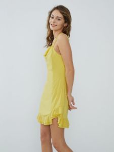 Ruffle Zippered Halter Neck Short Dress sold by COMMENSE