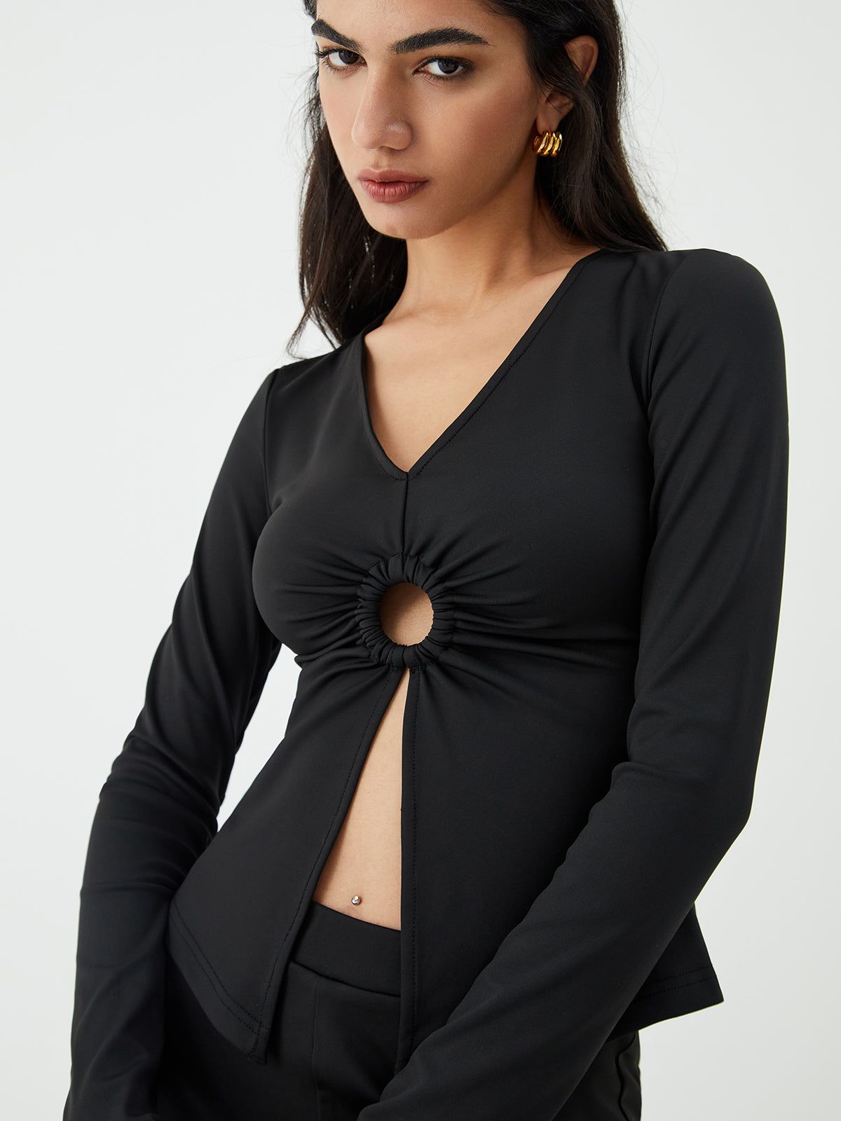 Circle Cutout Long Sleeve Blouse sold by COMMENSE product image thumbnail 4