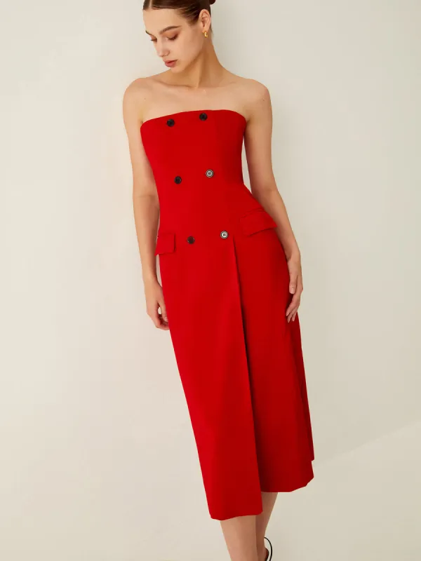 Multi-Button Off Shoulder Split Midi Dress sold by COMMENSE