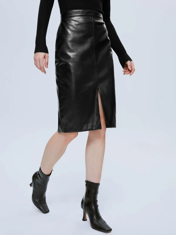 High-Waisted Midi Skirt with Center Slit sold by COMMENSE