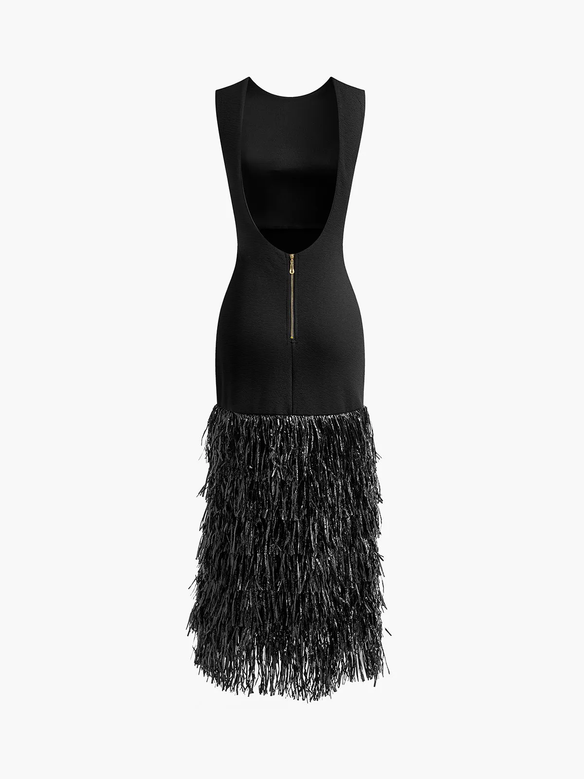 Paneled Tassel Backless Zipper Long Dress sold by COMMENSE product image thumbnail 3