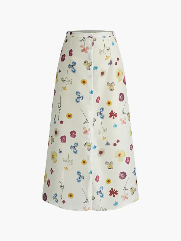 Button Print Straight Skirt sold by COMMENSE