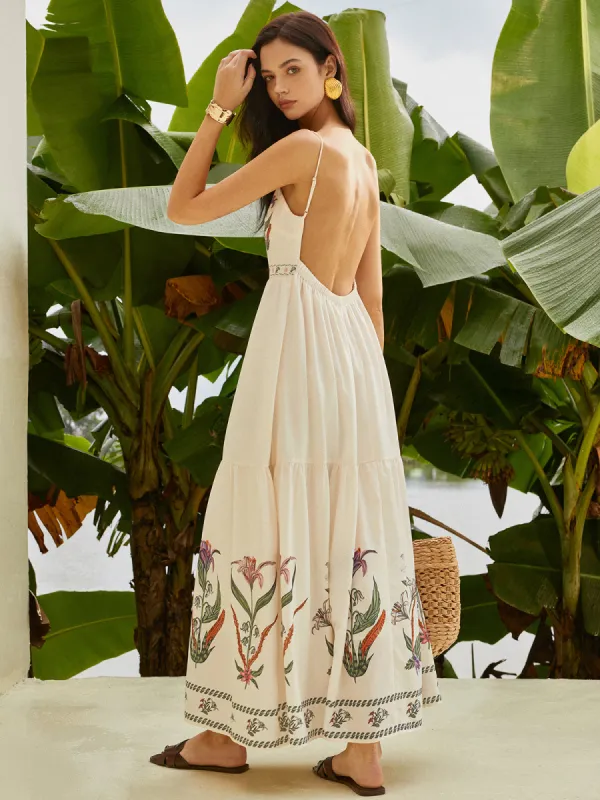 Backless Pleated Floral Dress sold by COMMENSE