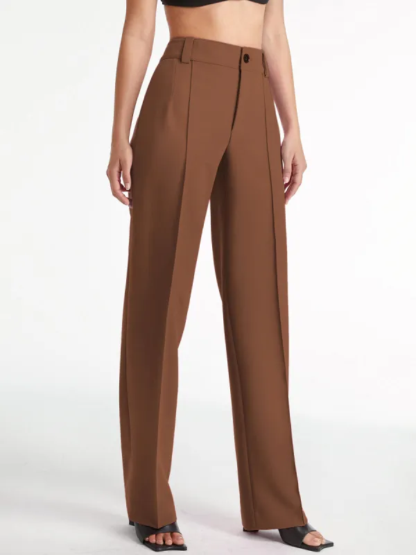 High Waisted Pleat Front Solid Colored Straight Leg Trousers sold by COMMENSE