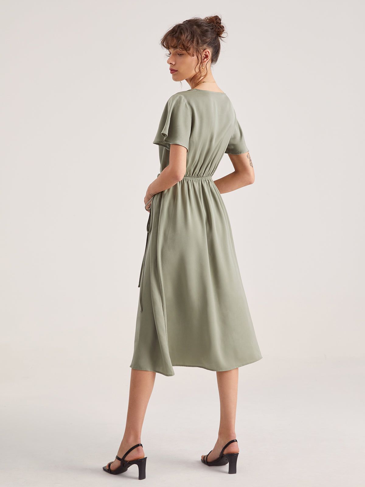 Flutter Sleeve Side Tie Wrap Midi Dress sold by COMMENSE product image thumbnail 5