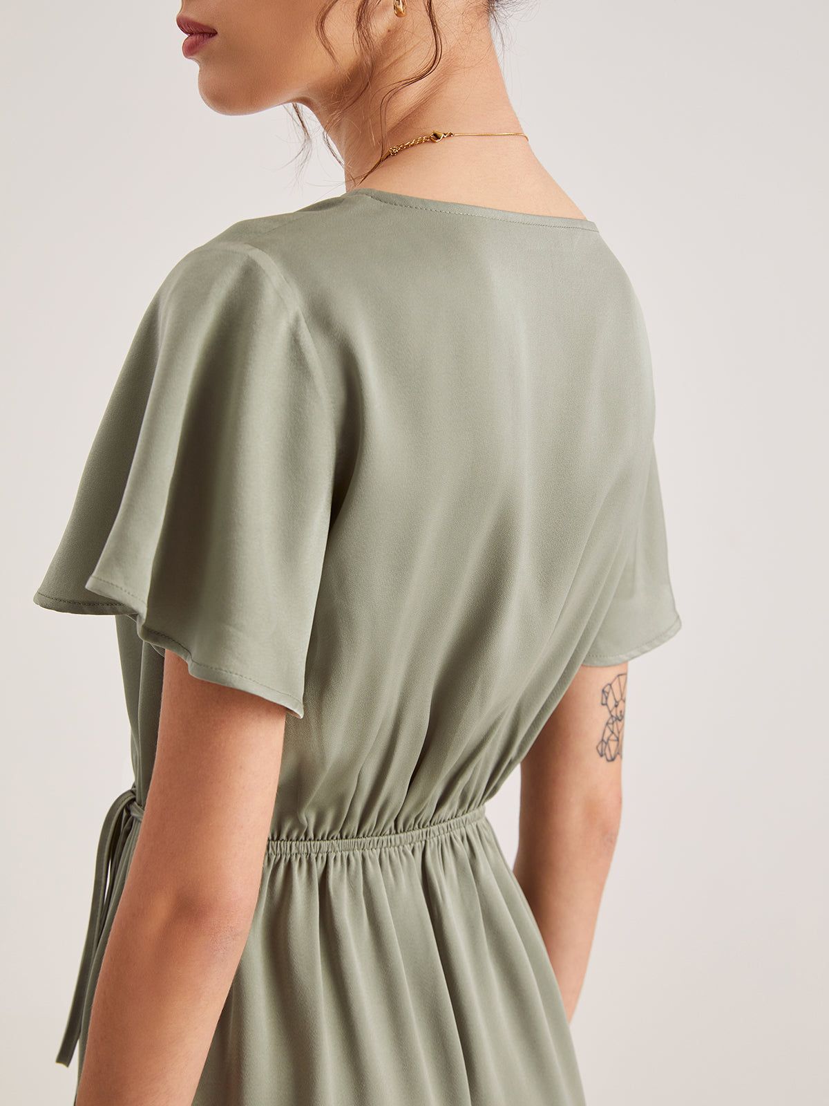 Flutter Sleeve Side Tie Wrap Midi Dress sold by COMMENSE product image thumbnail 6