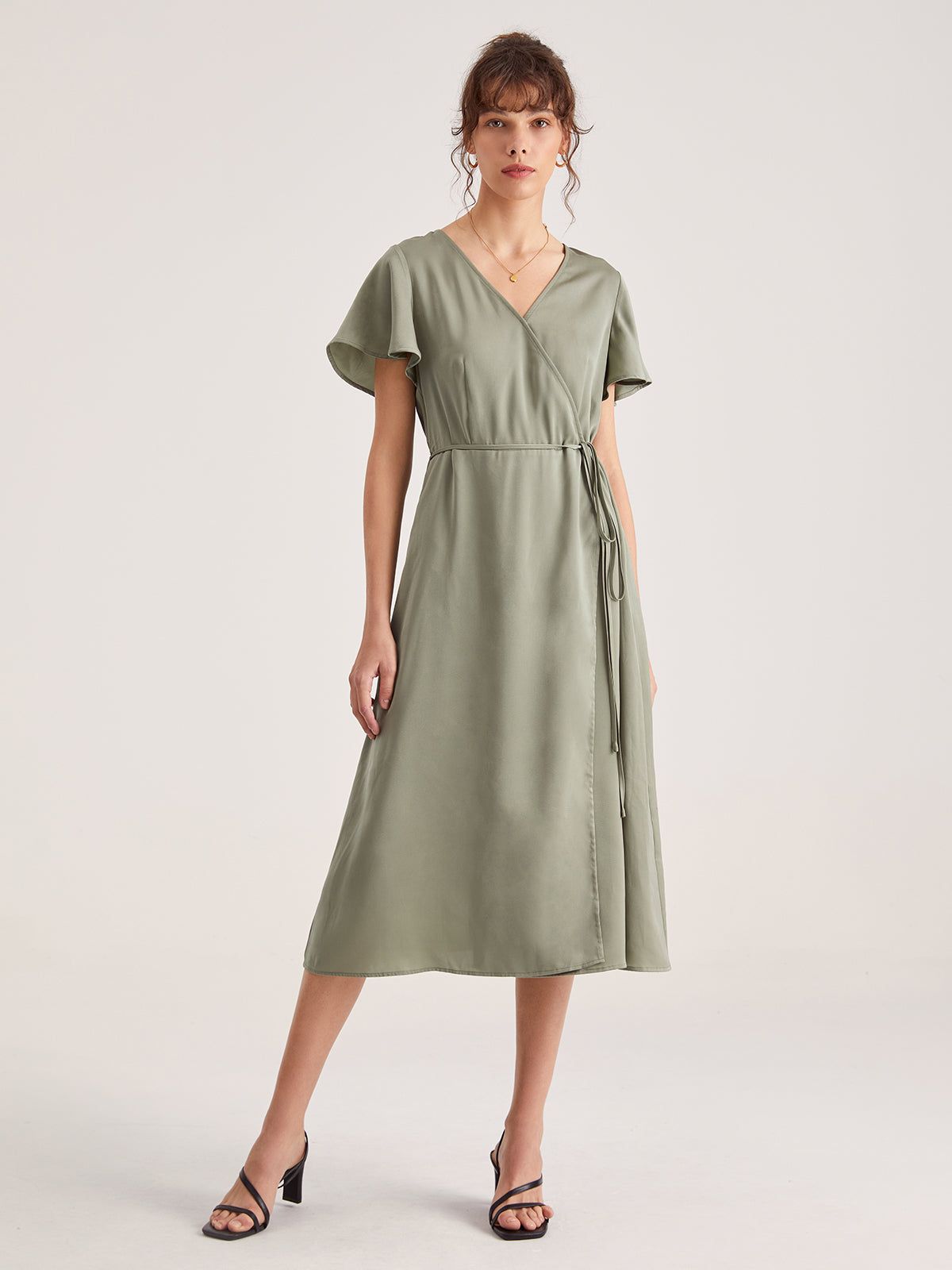 Flutter Sleeve Side Tie Wrap Midi Dress sold by COMMENSE product image thumbnail 3