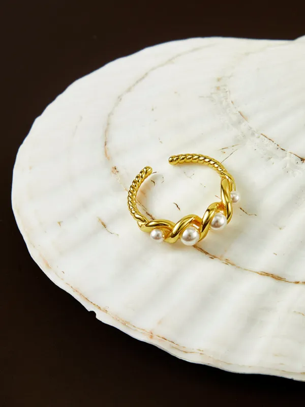 Pearl Decor Twist Open Ring sold by COMMENSE
