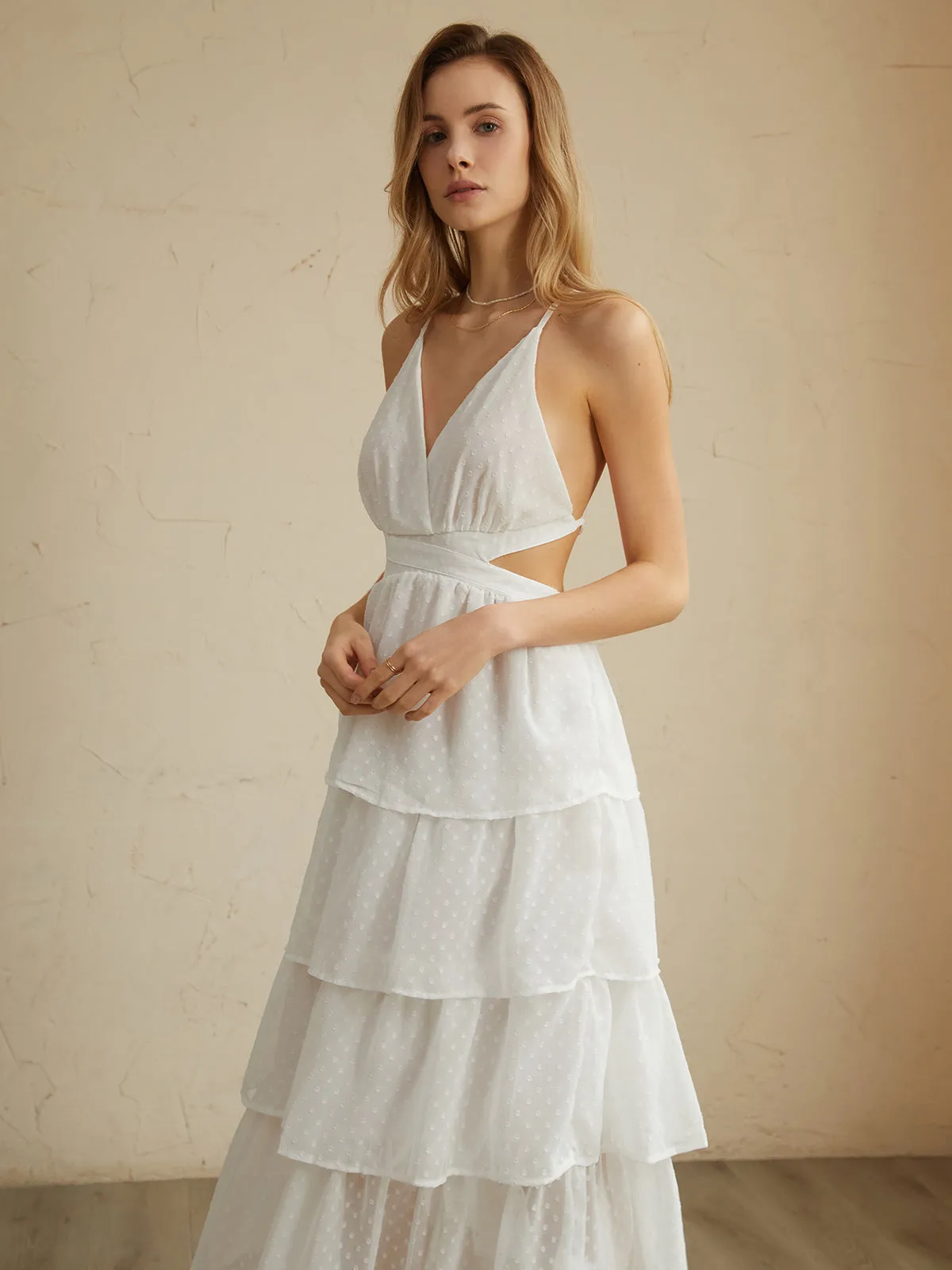 Romantic Backless Layered Midi Dress sold by COMMENSE product image thumbnail 3
