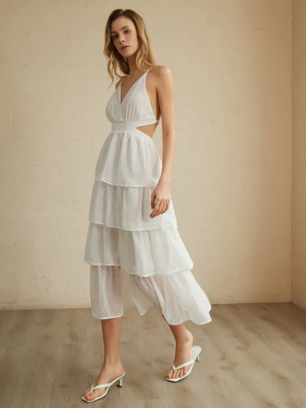 Romantic Backless Layered Midi Dress sold by COMMENSE