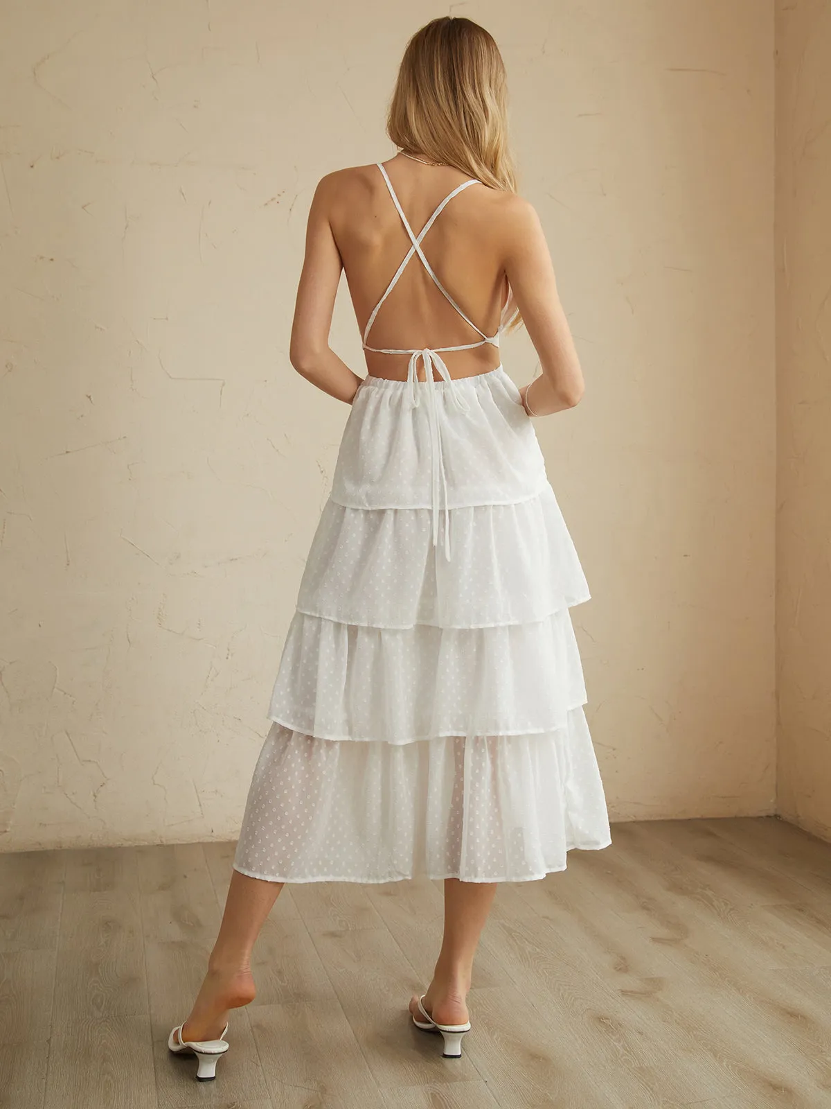 Romantic Backless Layered Midi Dress sold by COMMENSE product image thumbnail 5