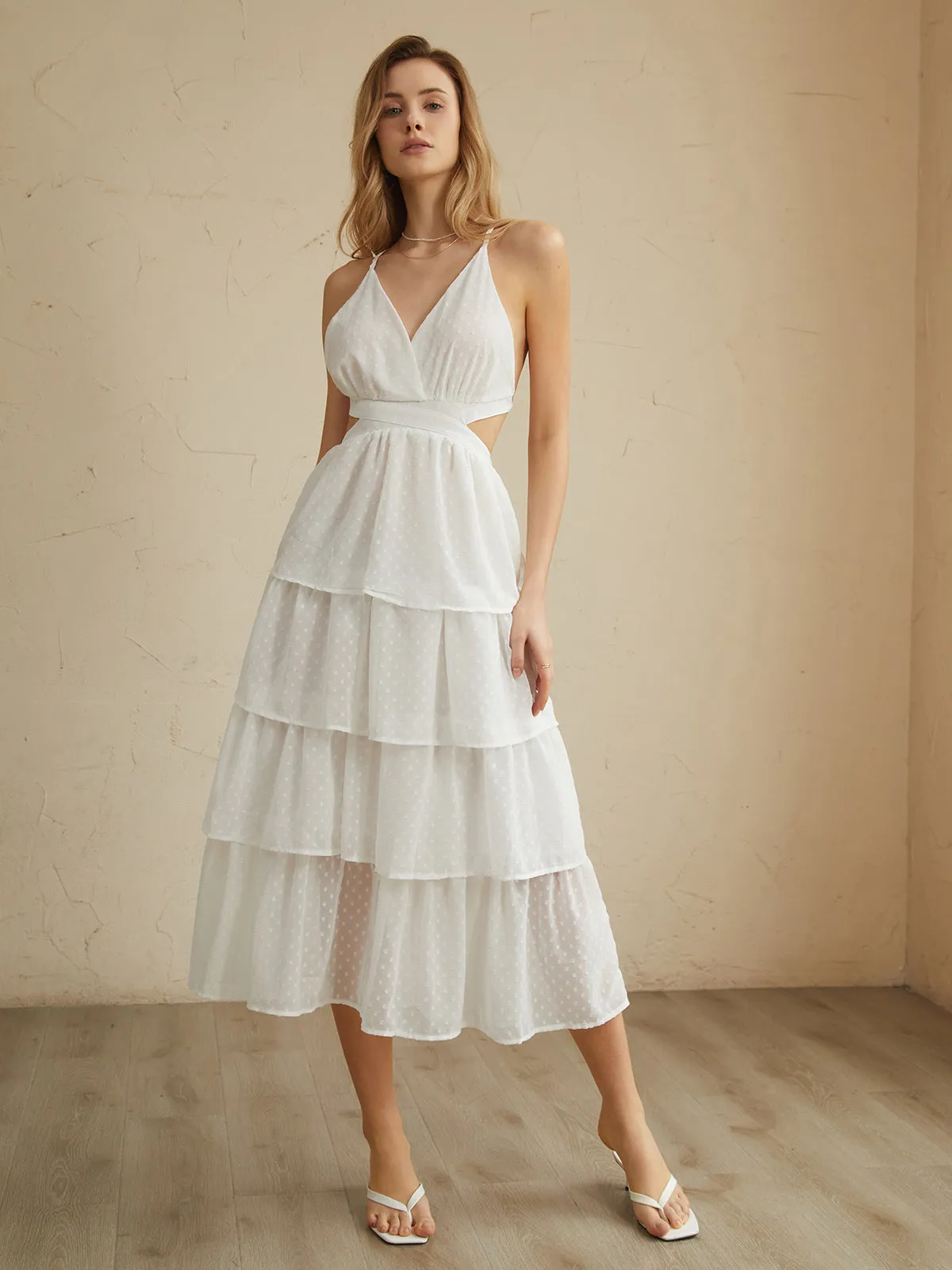 Romantic Backless Layered Midi Dress sold by COMMENSE product image thumbnail 2