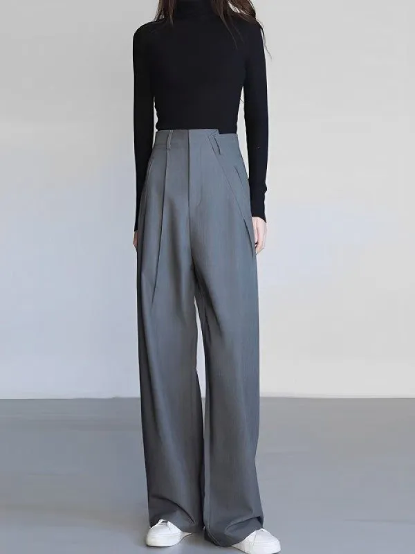 Asymmetrical Pleated Pocket Straight Leg Pants sold by COMMENSE