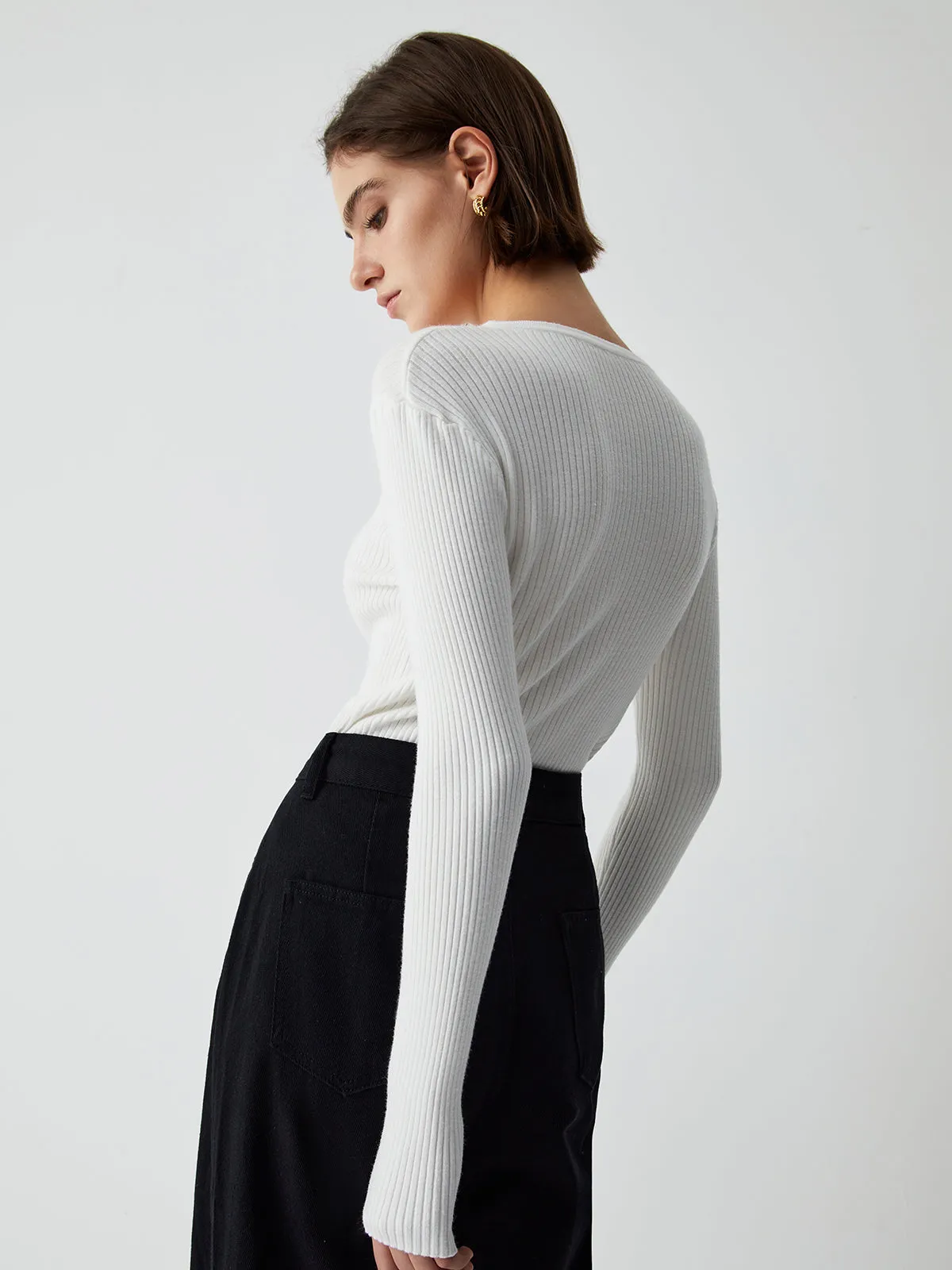 Effortless Keyhole Long Sleeve Knit Top sold by COMMENSE product image thumbnail 3