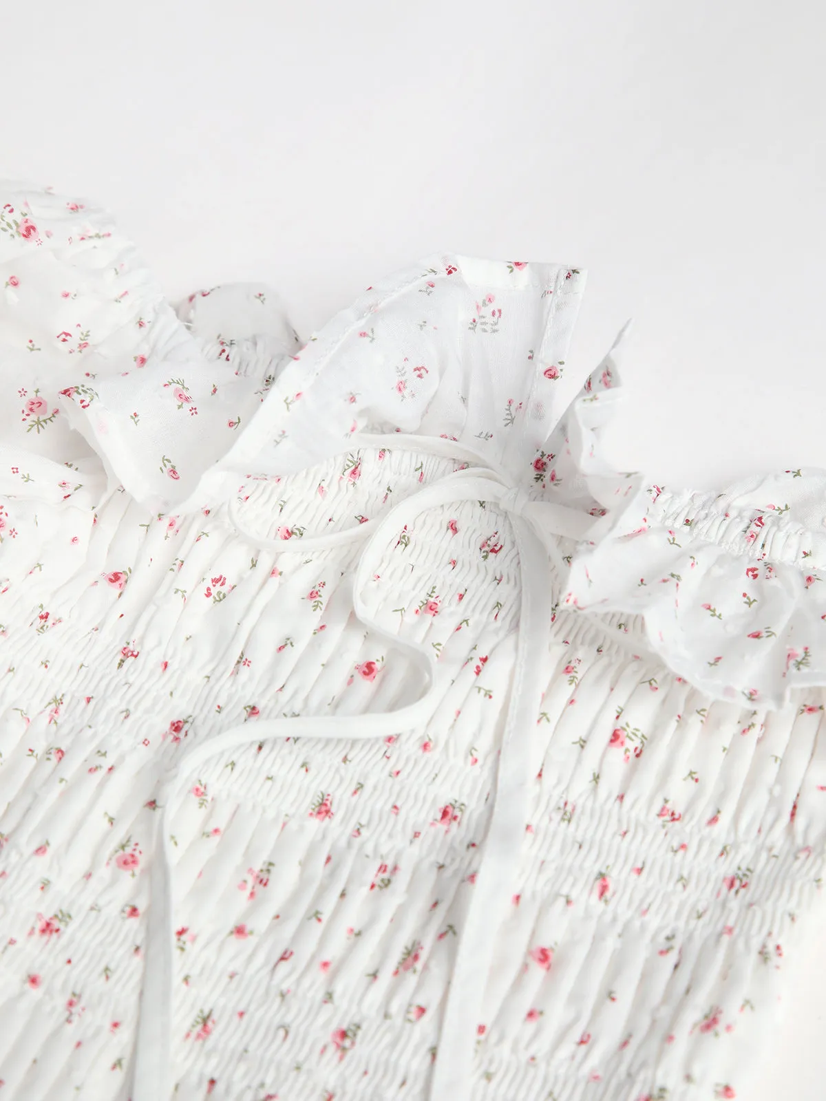Boho Floral Print Puff Sleeve Shirred Blouse sold by COMMENSE product image thumbnail 4