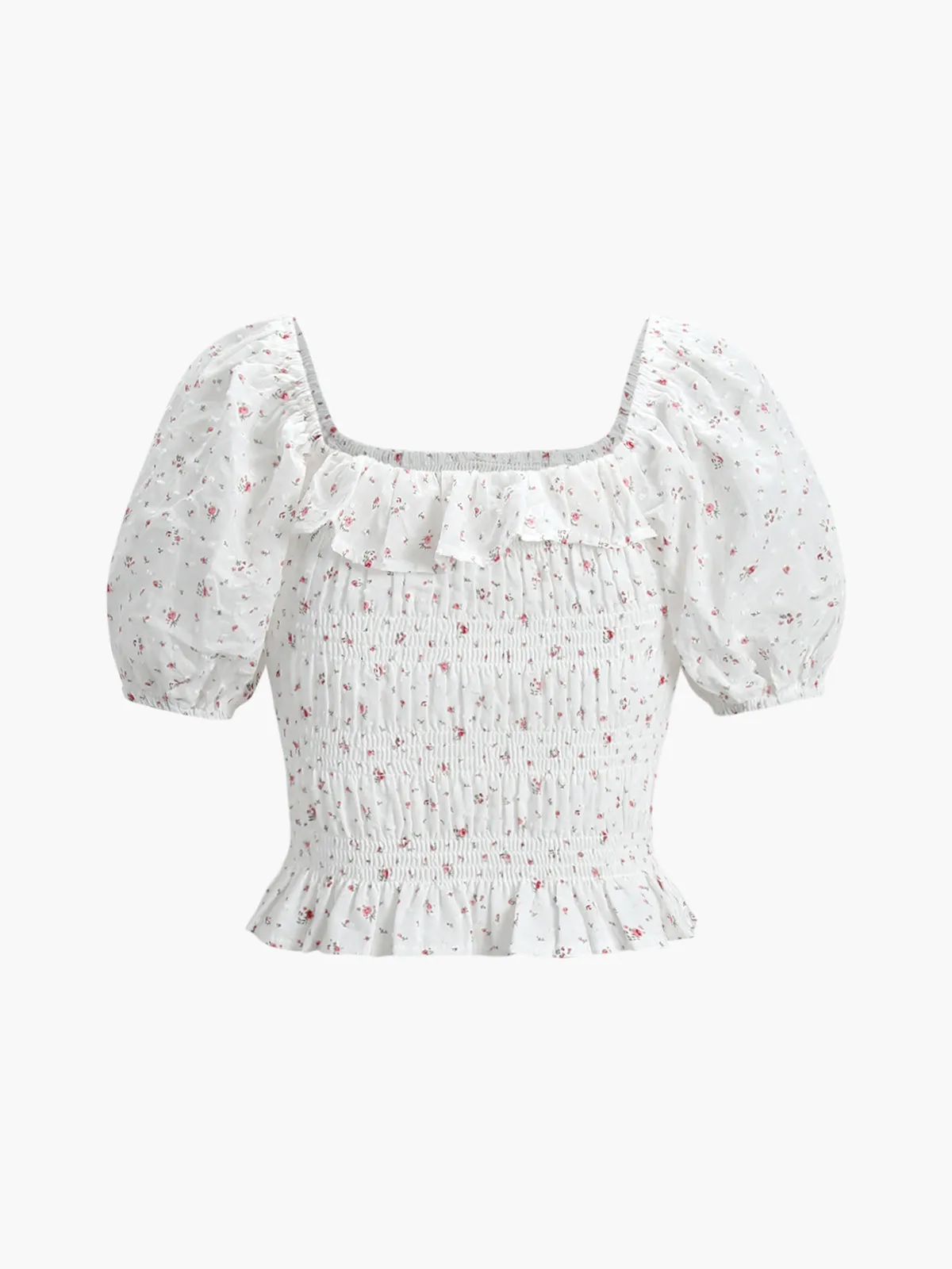 Boho Floral Print Puff Sleeve Shirred Blouse sold by COMMENSE product image thumbnail 2