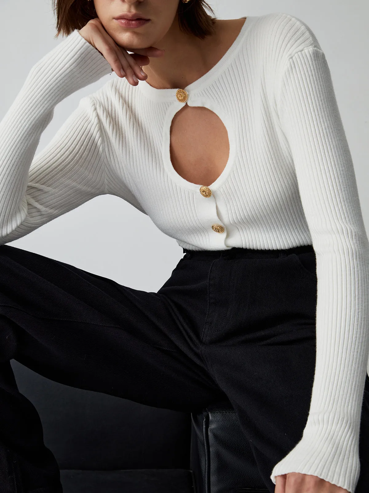 Effortless Keyhole Long Sleeve Knit Top sold by COMMENSE product image thumbnail 2