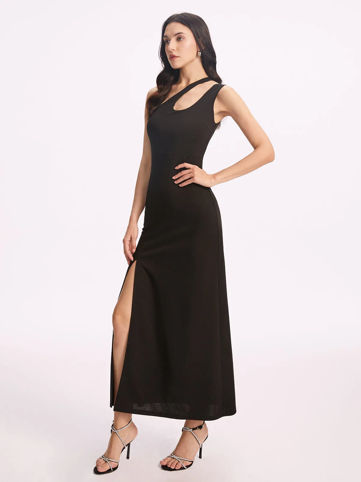 Asymmetrical Collar Long Dress sold by COMMENSE