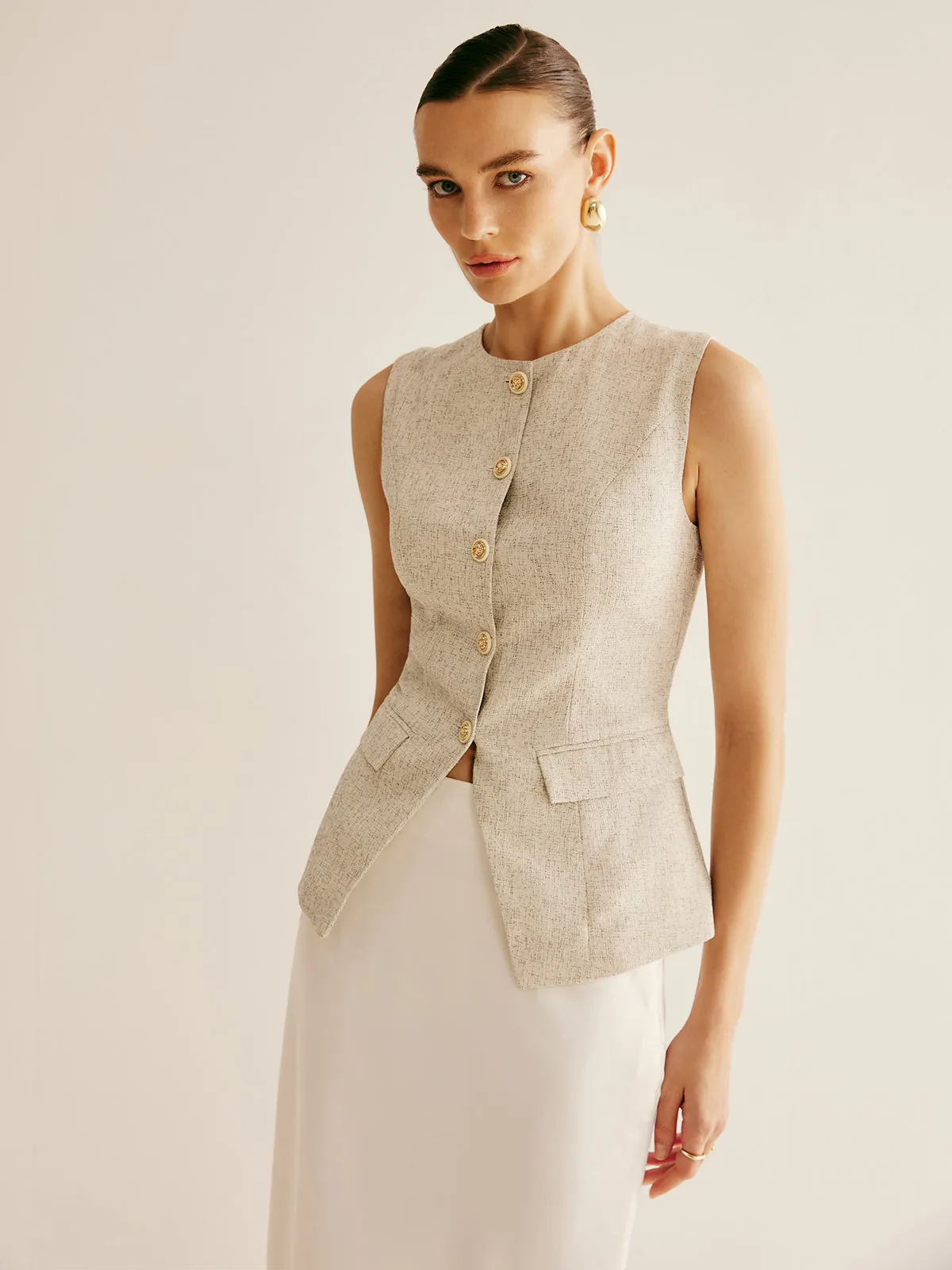 Elegant Breasted Piping Split Vest sold by COMMENSE product image thumbnail 4